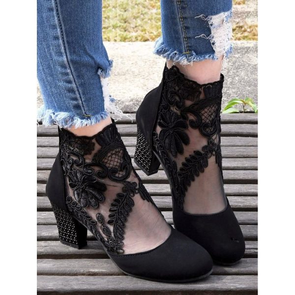 Lace Split Joint Chunky Heel Sandals Boots with Back Zip - Image 31