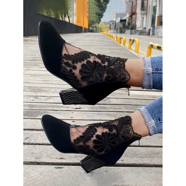 Lace Split Joint Chunky Heel Sandals Boots with Back Zip - Image 34