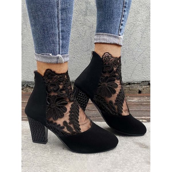 Lace Split Joint Chunky Heel Sandals Boots with Back Zip - Image 36