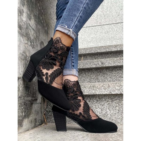 Lace Split Joint Chunky Heel Sandals Boots with Back Zip - Image 37