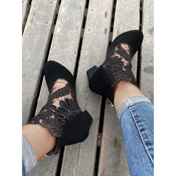 Lace Split Joint Chunky Heel Sandals Boots with Back Zip - Image 40
