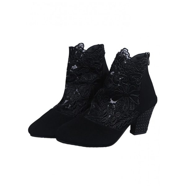 Lace Split Joint Chunky Heel Sandals Boots with Back Zip - Image 41