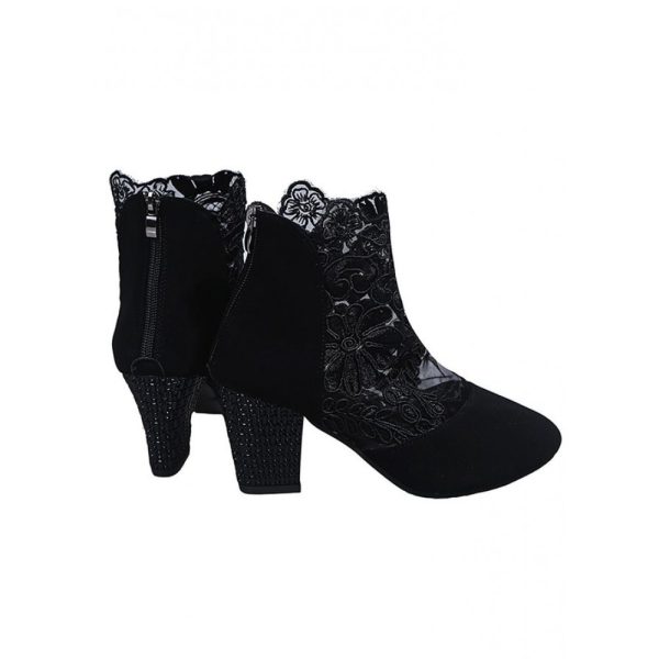 Lace Split Joint Chunky Heel Sandals Boots with Back Zip - Image 42