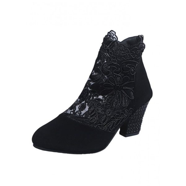 Lace Split Joint Chunky Heel Sandals Boots with Back Zip - Image 43
