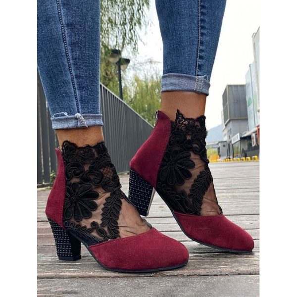 Lace Split Joint Chunky Heel Sandals Boots with Back Zip - Image 8