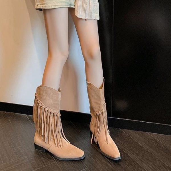 Boho Plain Zipper Block Heel Riding Boots - Image 3