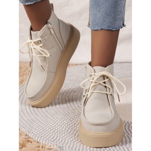 Casual Plain Non-Slip Zipper Block Heel Moccasin Boots - Image 2