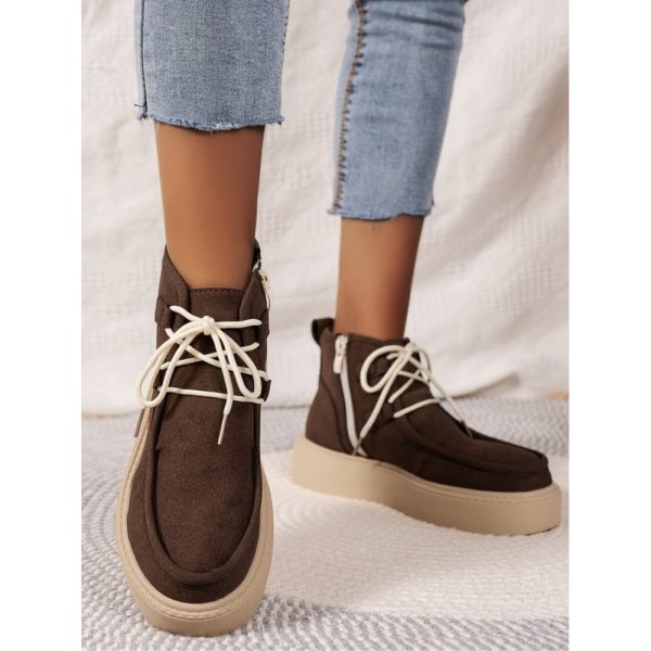 Casual Plain Non-Slip Zipper Block Heel Moccasin Boots - Image 12