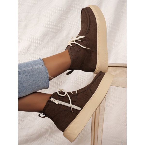 Casual Plain Non-Slip Zipper Block Heel Moccasin Boots - Image 13