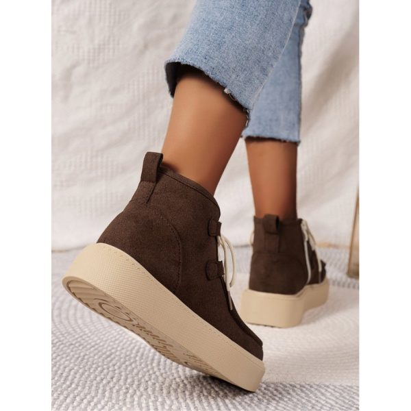 Casual Plain Non-Slip Zipper Block Heel Moccasin Boots - Image 14