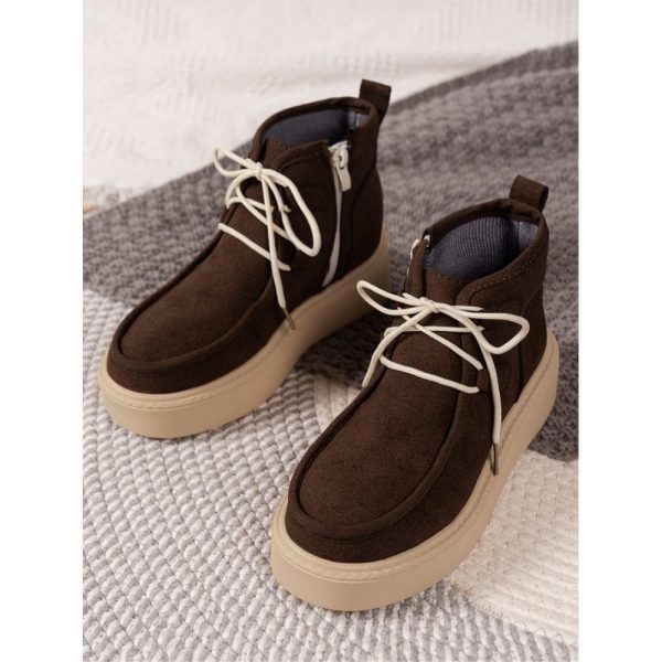 Casual Plain Non-Slip Zipper Block Heel Moccasin Boots - Image 15