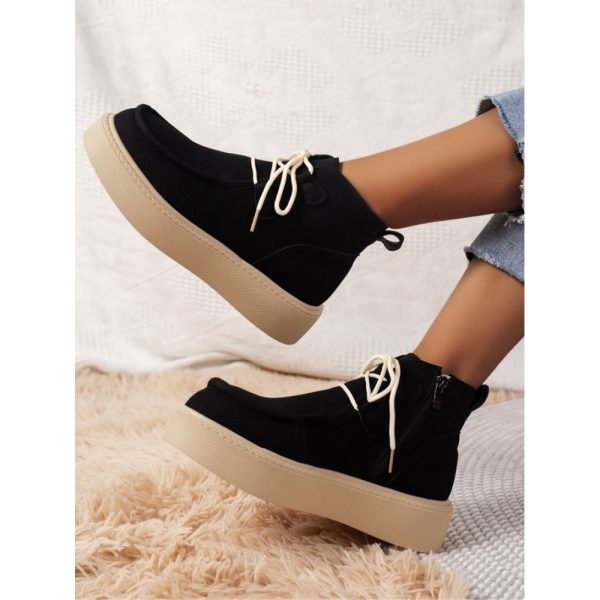 Casual Plain Non-Slip Zipper Block Heel Moccasin Boots - Image 18