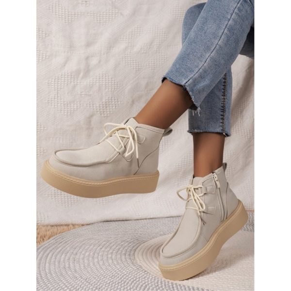 Casual Plain Non-Slip Zipper Block Heel Moccasin Boots - Image 3
