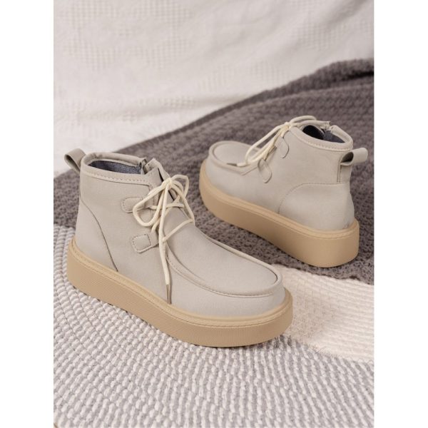 Casual Plain Non-Slip Zipper Block Heel Moccasin Boots - Image 5