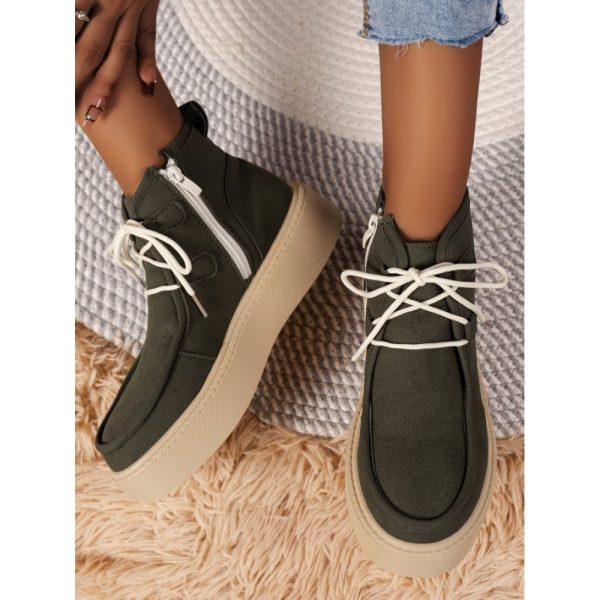 Casual Plain Non-Slip Zipper Block Heel Moccasin Boots - Image 7