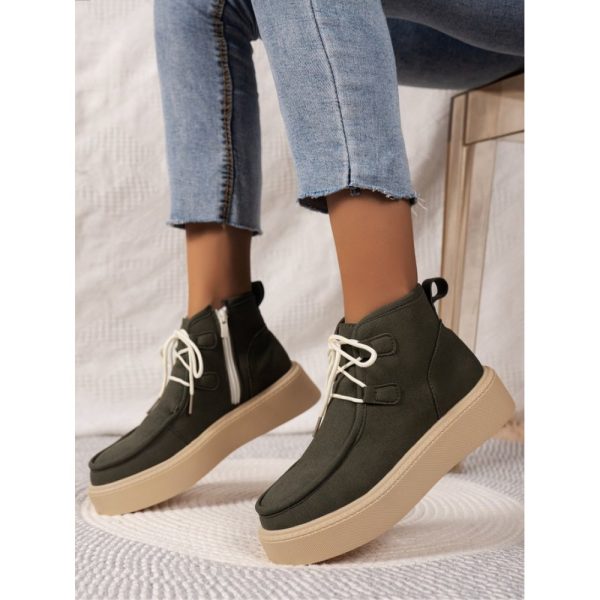 Casual Plain Non-Slip Zipper Block Heel Moccasin Boots - Image 8