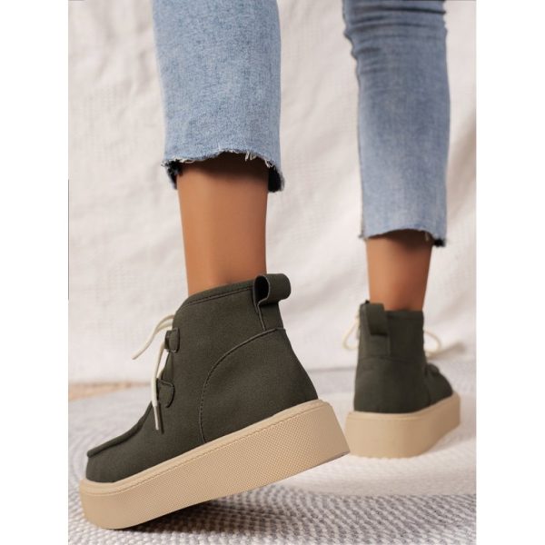 Casual Plain Non-Slip Zipper Block Heel Moccasin Boots - Image 9