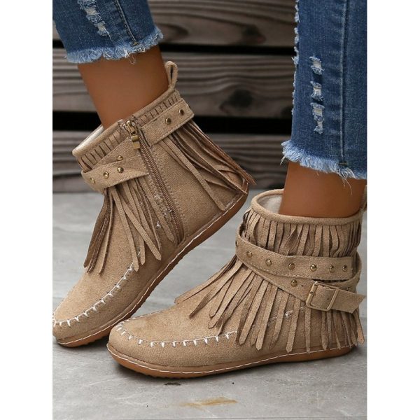West Style Plain Slip On Flat Heel Snow Boots Tassel - Image 2