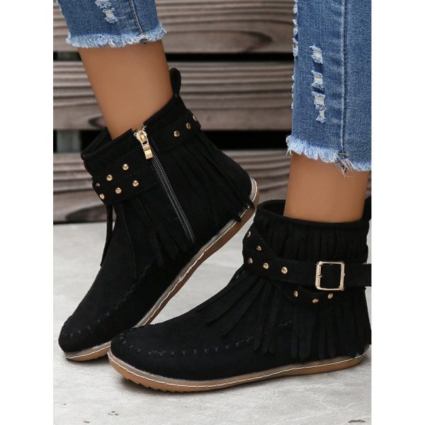 West Style Plain Slip On Flat Heel Snow Boots Tassel - Image 3