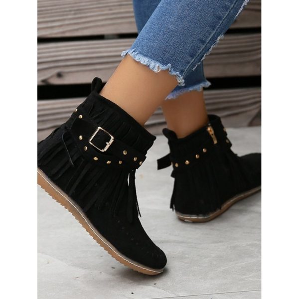 West Style Plain Slip On Flat Heel Snow Boots Tassel - Image 4