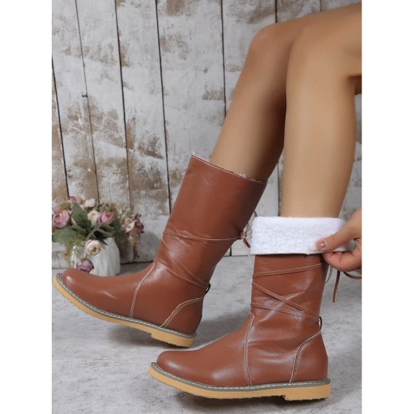 Comfortable Soft Lightweight Lace Up Chunky Heel Snow Boots Footwear - Image 2