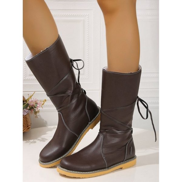 Comfortable Soft Lightweight Lace Up Chunky Heel Snow Boots Footwear - Image 11