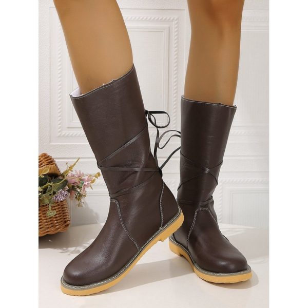 Comfortable Soft Lightweight Lace Up Chunky Heel Snow Boots Footwear - Image 12