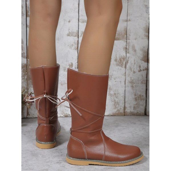 Comfortable Soft Lightweight Lace Up Chunky Heel Snow Boots Footwear - Image 5