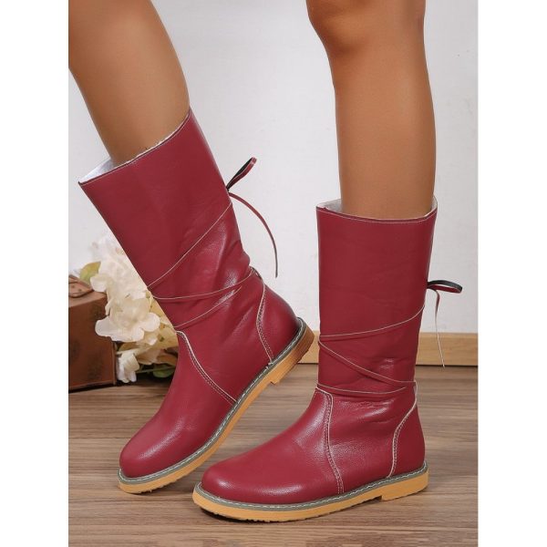 Comfortable Soft Lightweight Lace Up Chunky Heel Snow Boots Footwear - Image 7
