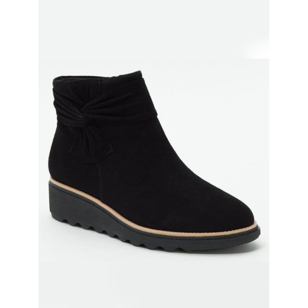Comfortable Soft Leather Bow Round Toe Low Heel Booties - Image 11