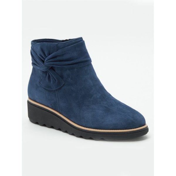 Comfortable Soft Leather Bow Round Toe Low Heel Booties - Image 12