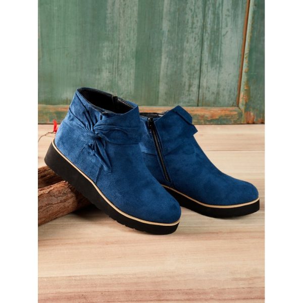 Comfortable Soft Leather Bow Round Toe Low Heel Booties - Image 14