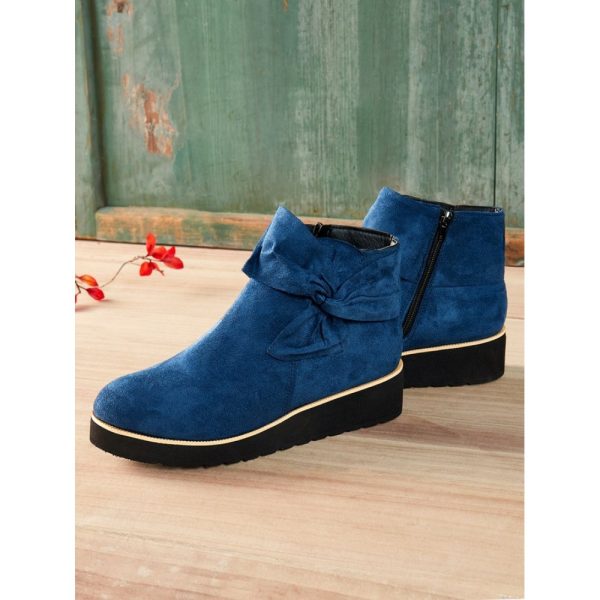 Comfortable Soft Leather Bow Round Toe Low Heel Booties - Image 15