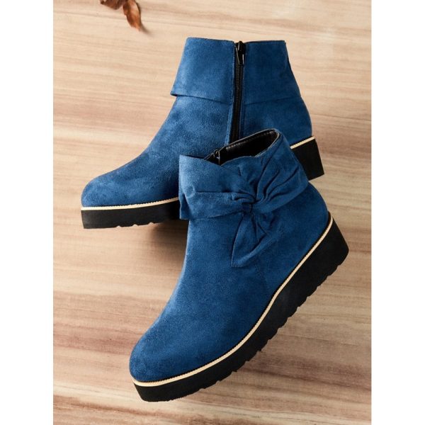 Comfortable Soft Leather Bow Round Toe Low Heel Booties - Image 16