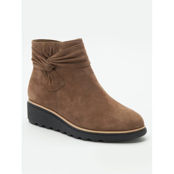 Comfortable Soft Leather Bow Round Toe Low Heel Booties - Image 3