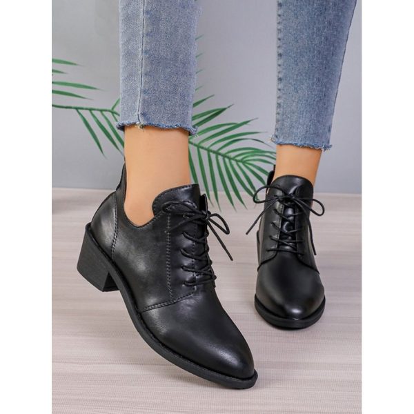 Vintage Plain Non-Slip Lace-Up Block Heel Classic Boots - Image 5