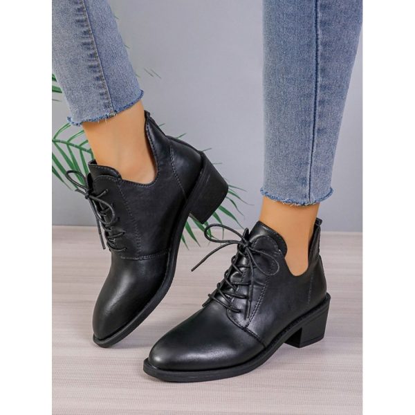 Vintage Plain Non-Slip Lace-Up Block Heel Classic Boots - Image 6