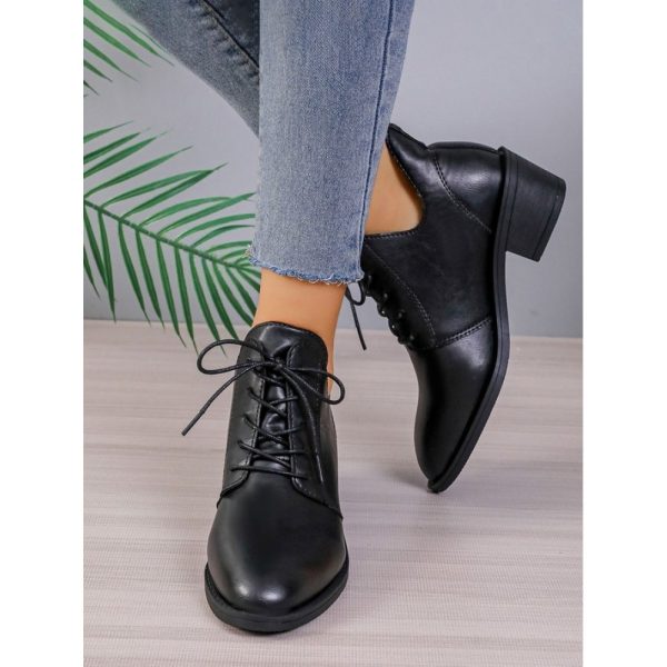 Vintage Plain Non-Slip Lace-Up Block Heel Classic Boots - Image 7