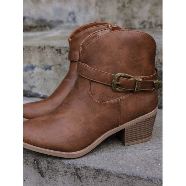 Vintage Plain Non-Slip Zipper Block Heel Cowboy Boots Buckle - Image 10