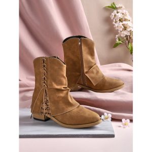 Women's Cross Lace Panel Vintage Chunky Heel Chukkas Booties