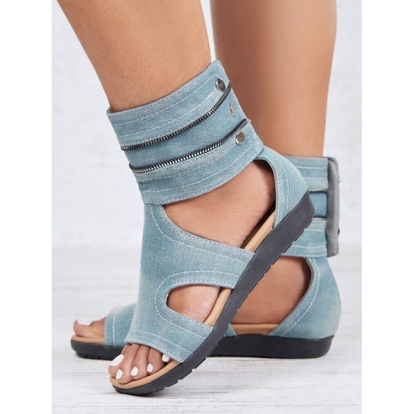 Blue Hollow out Button Denim Sandals Boots - Image 2