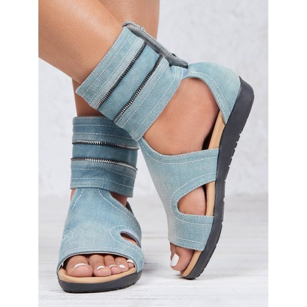 Blue Hollow out Button Denim Sandals Boots - Image 3
