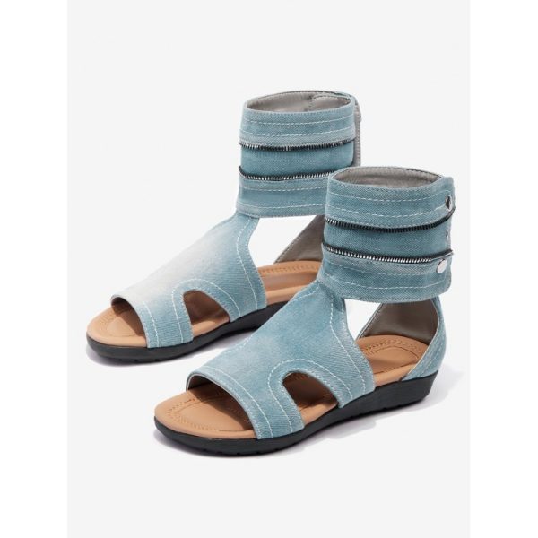 Blue Hollow out Button Denim Sandals Boots - Image 7