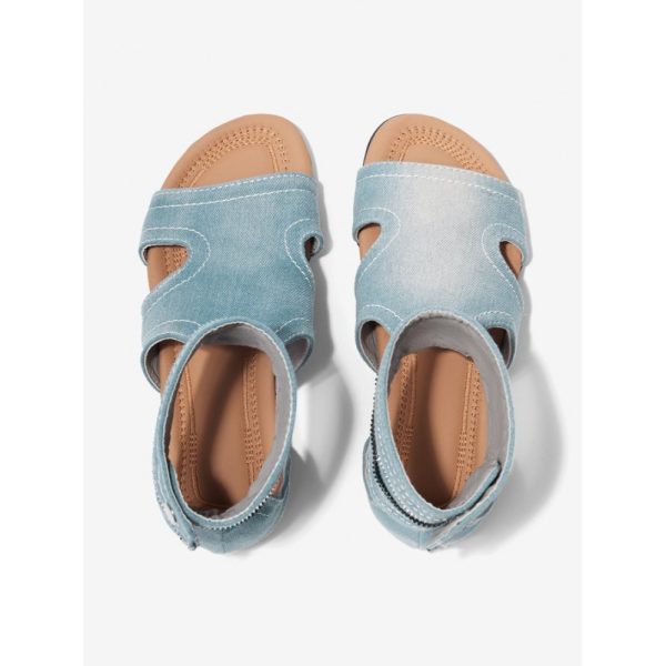 Blue Hollow out Button Denim Sandals Boots - Image 9
