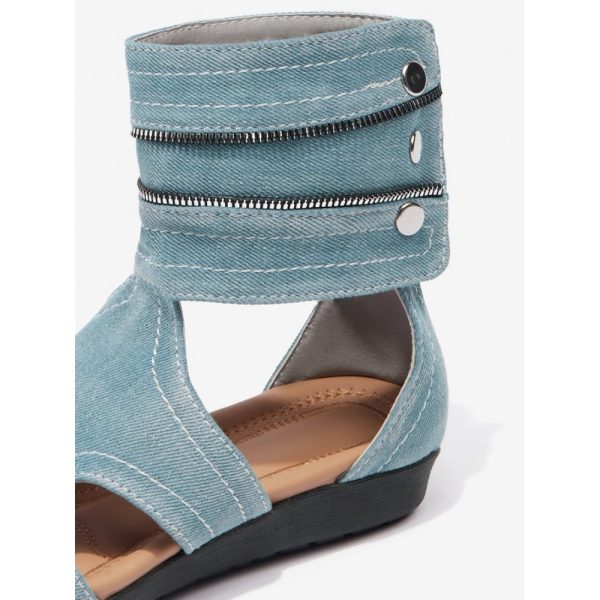 Blue Hollow out Button Denim Sandals Boots - Image 10