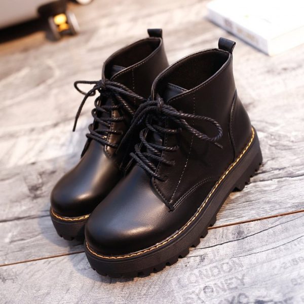 Simple Plain Lace-Up Low Heel Straight Boots - Image 2